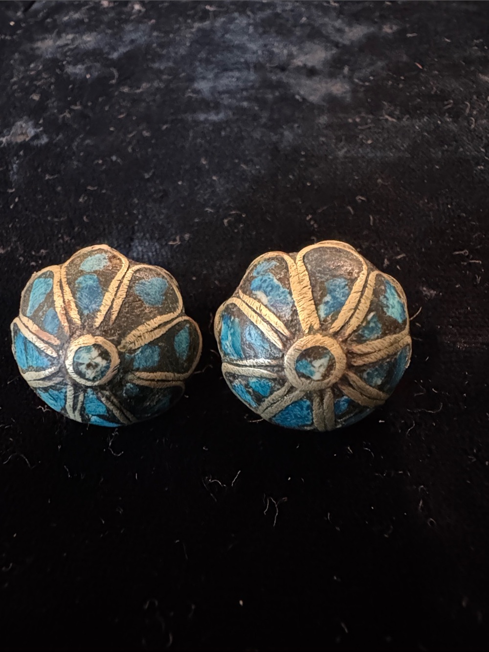 Flake Turquoise and Silver-Tone Floral Button Earrings
